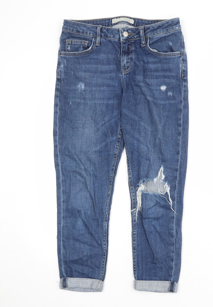 Topshop Womens Blue Cotton Tapered Jeans Size 28 in Regular Zip