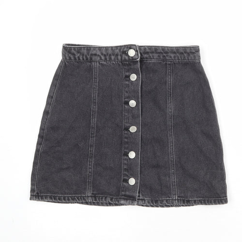 Miss Selfridge Womens Black Polyester A-Line Skirt Size 8 Button