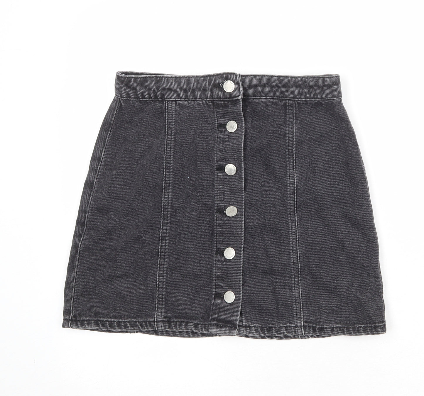 Miss Selfridge Womens Black Polyester A-Line Skirt Size 8 Button