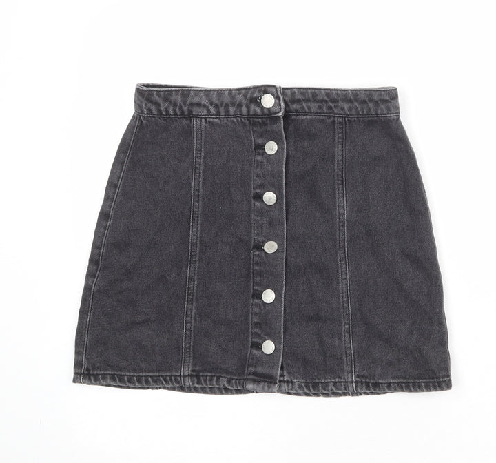 Miss Selfridge Womens Black Polyester A-Line Skirt Size 8 Button