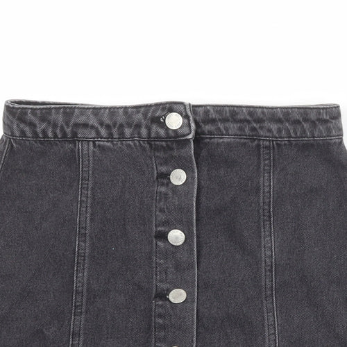 Miss Selfridge Womens Black Polyester A-Line Skirt Size 8 Button