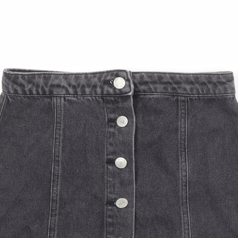 Miss Selfridge Womens Black Polyester A-Line Skirt Size 8 Button