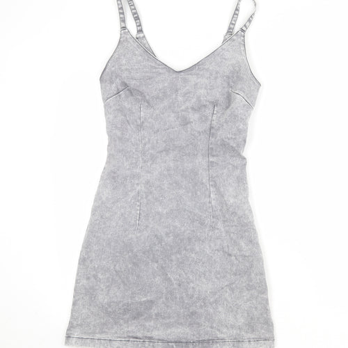 New Look Womens Grey Polyester Tank Dress Size 10 V-Neck Zip