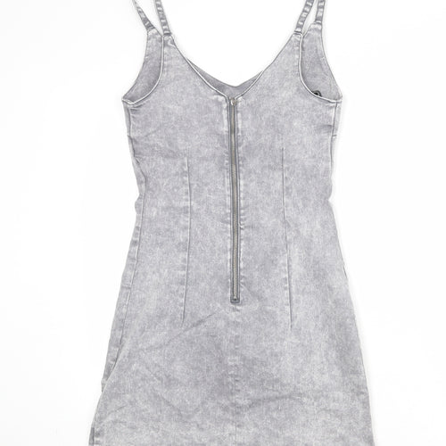 New Look Womens Grey Polyester Tank Dress Size 10 V-Neck Zip
