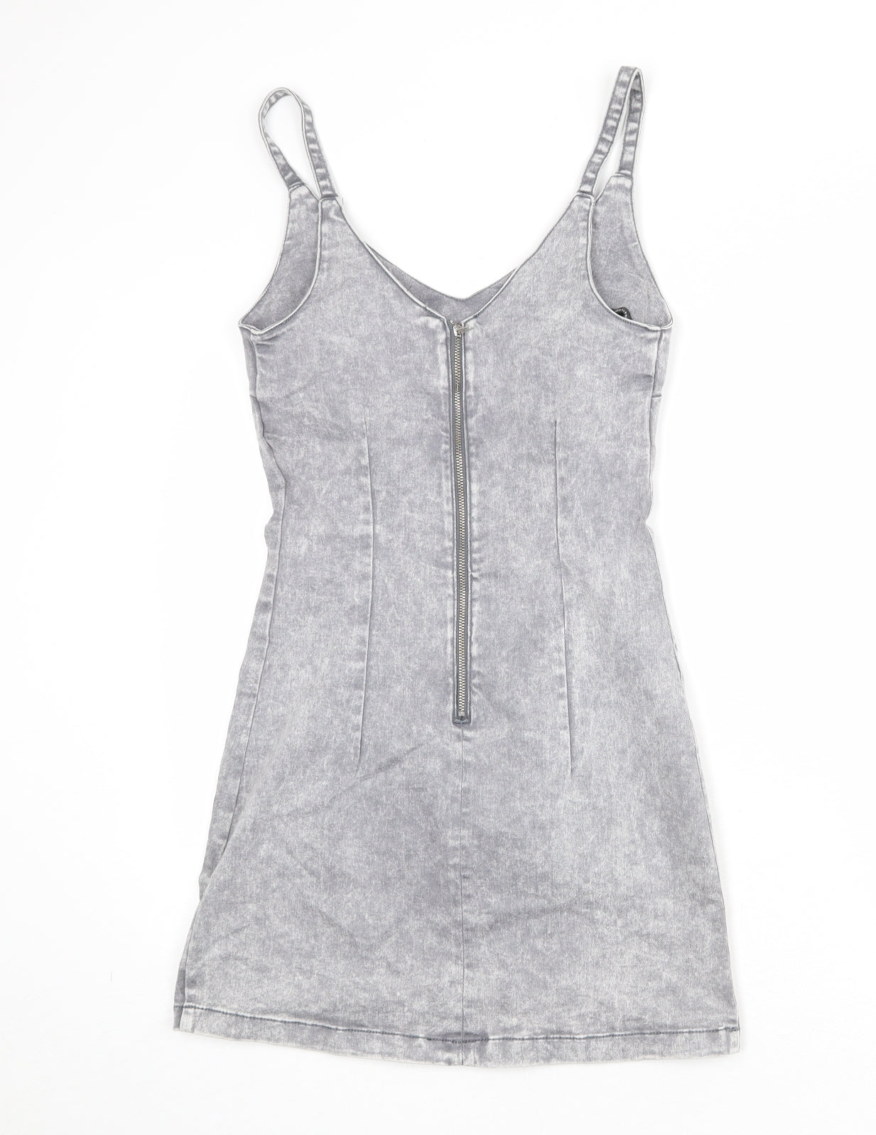 New Look Womens Grey Polyester Tank Dress Size 10 V-Neck Zip