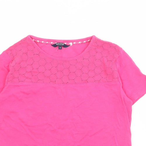 Maine Womens Pink 100% Cotton Basic T-Shirt Size 14 Round Neck