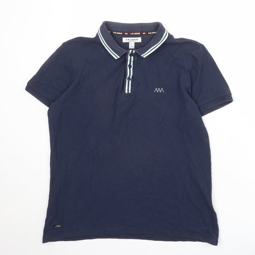 A.M London Mens Blue 100% Cotton Polo Size M Collared Button