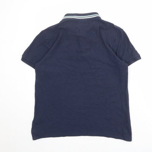 A.M London Mens Blue 100% Cotton Polo Size M Collared Button