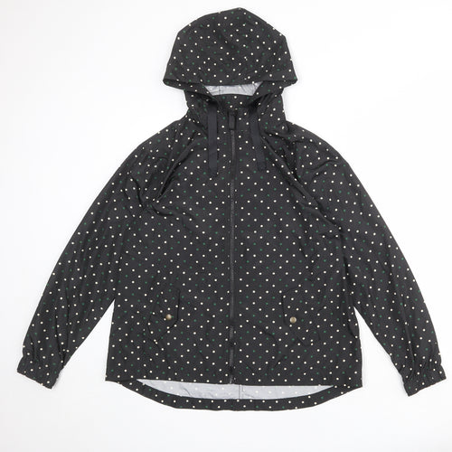 Fat Face Womens Black Polka Dot Rain Coat Coat Size 12 Zip