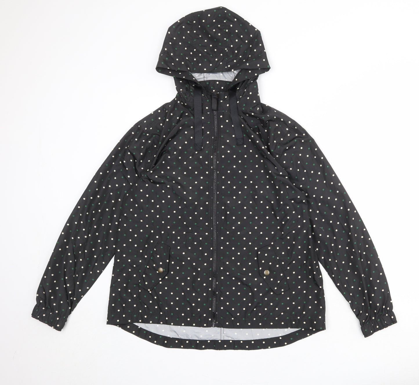 Fat Face Womens Black Polka Dot Rain Coat Coat Size 12 Zip
