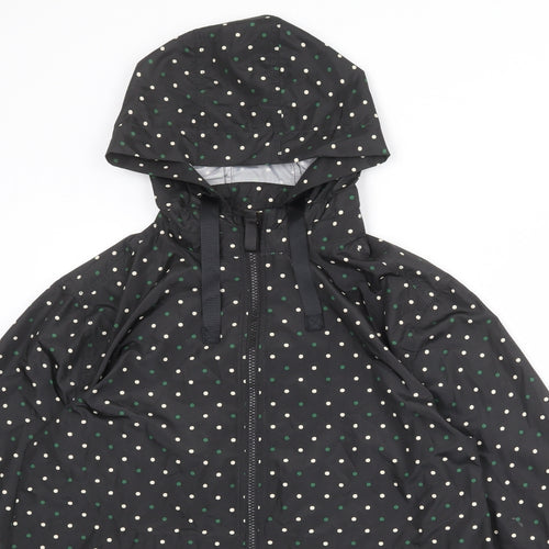 Fat Face Womens Black Polka Dot Rain Coat Coat Size 12 Zip