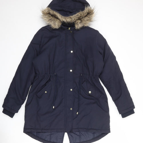 b.young Womens Blue Parka Coat Size 12 Zip