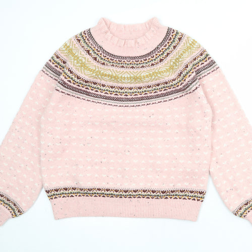 Per Una Womens Pink Round Neck Geometric Acrylic Pullover Jumper Size 14