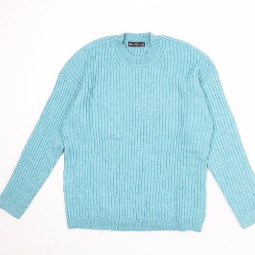 Marks and Spencer Womens Blue Round Neck Polyester Pullover Jumper Size M