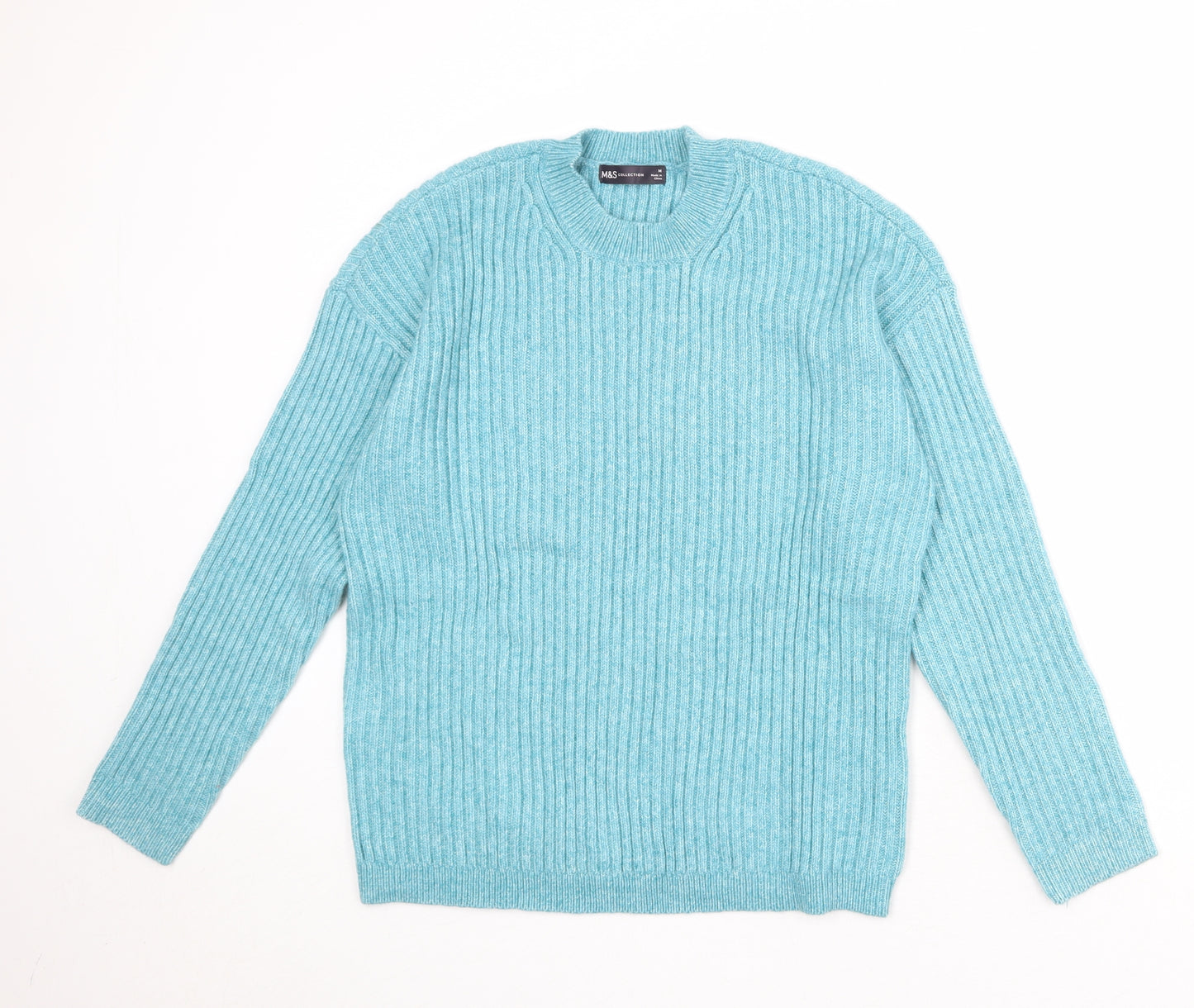 Marks and Spencer Womens Blue Round Neck Polyester Pullover Jumper Size M