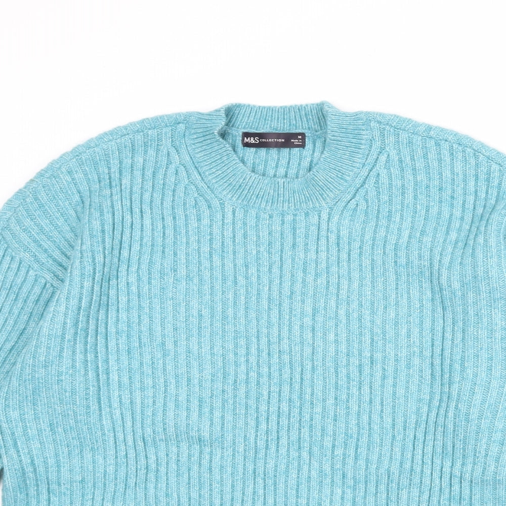 Marks and Spencer Womens Blue Round Neck Polyester Pullover Jumper Size M