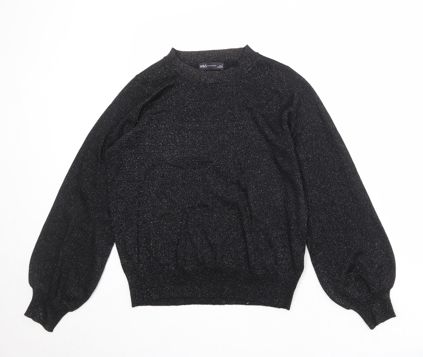 Marks and Spencer Womens Black Round Neck Viscose Pullover Jumper Size S