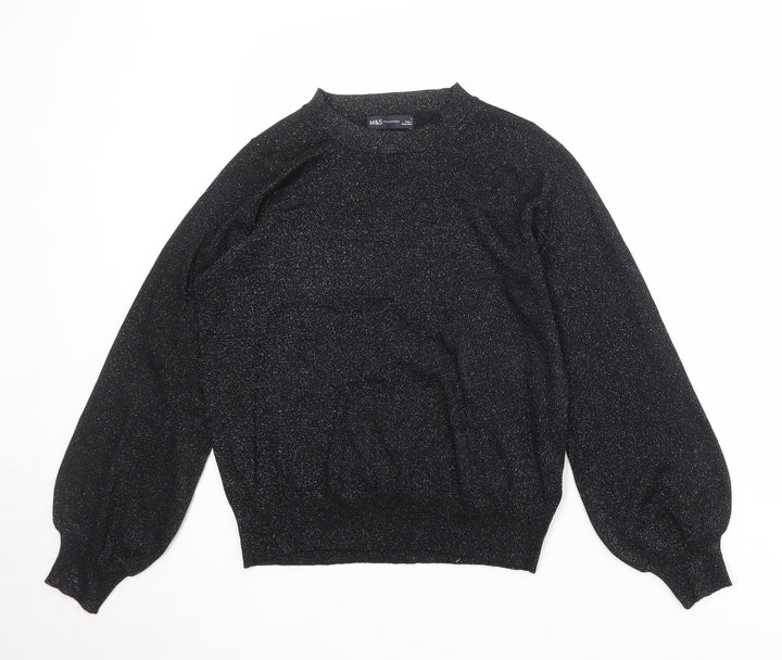 Marks and Spencer Womens Black Round Neck Viscose Pullover Jumper Size S