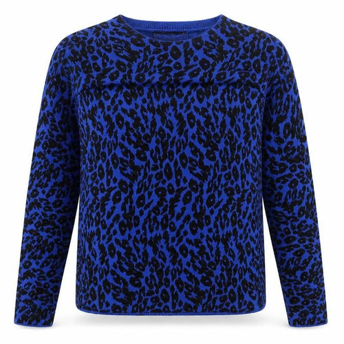 Marks and Spencer Womens Blue Round Neck Animal Print Acrylic Pullover Jumper Size 8 - Leopard Print