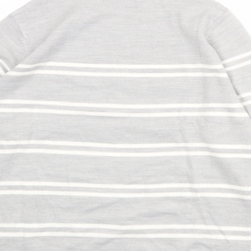 Marks and Spencer Womens Grey Round Neck Striped Acrylic Pullover Jumper Size 12