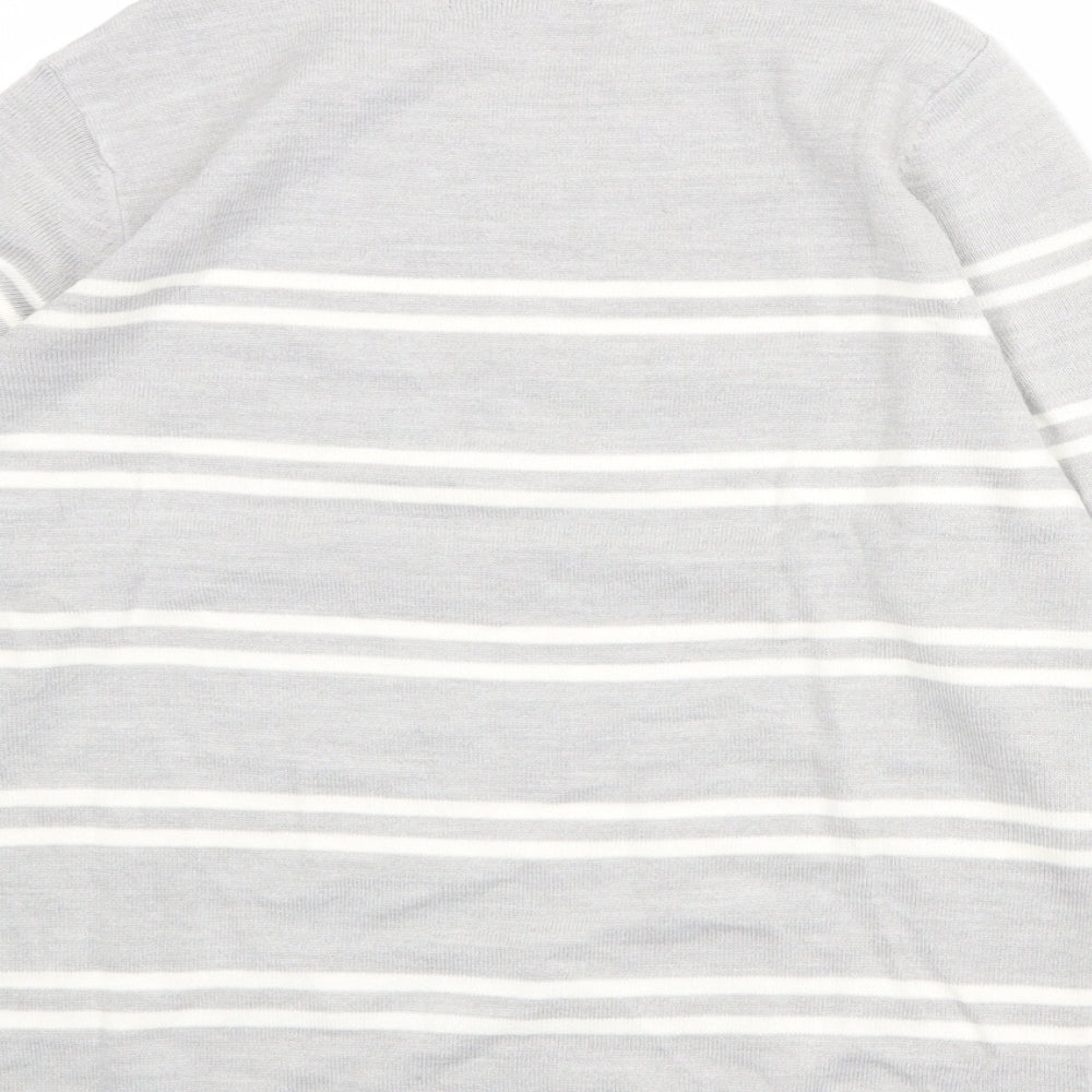 Marks and Spencer Womens Grey Round Neck Striped Acrylic Pullover Jumper Size 12