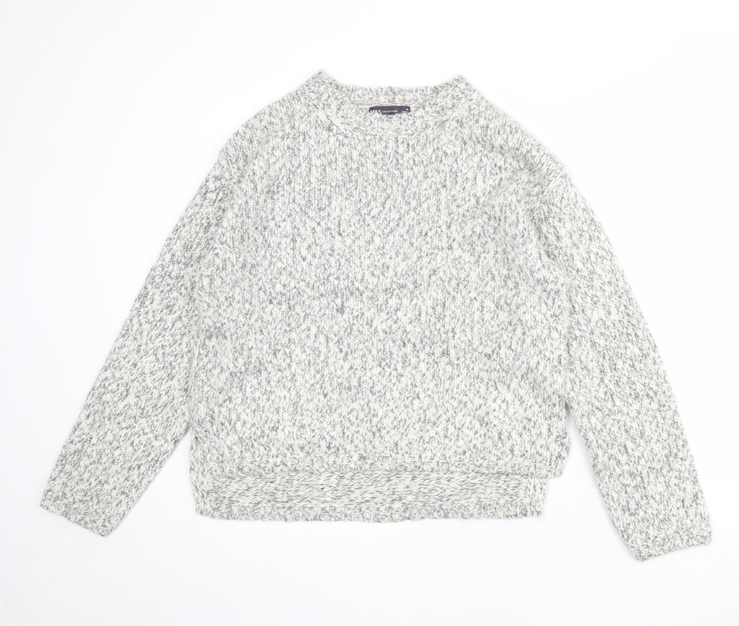 Marks and Spencer Womens Grey Round Neck Geometric Polyester Pullover Jumper Size M