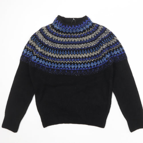 Marks and Spencer Womens Black Mock Neck Geometric Acrylic Pullover Jumper Size S