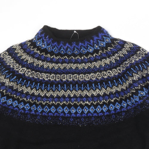 Marks and Spencer Womens Black Mock Neck Geometric Acrylic Pullover Jumper Size S