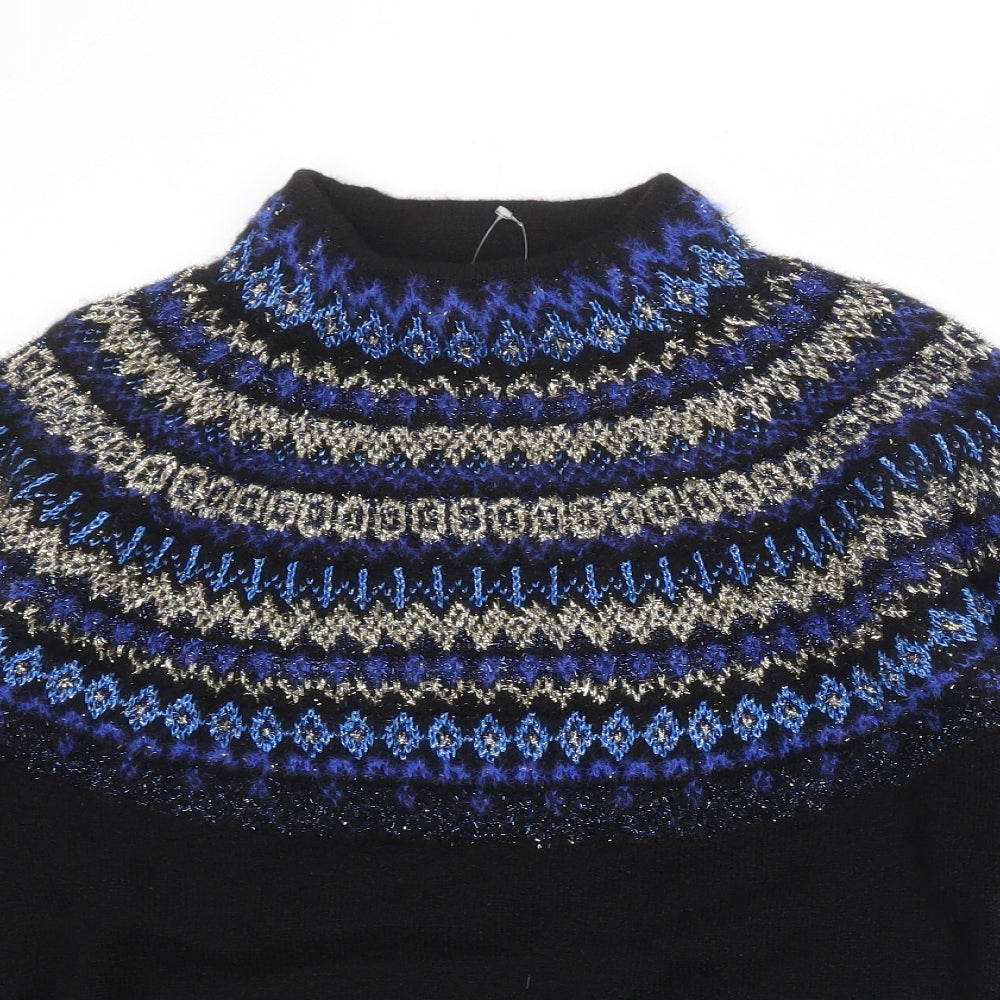 Marks and Spencer Womens Black Mock Neck Geometric Acrylic Pullover Jumper Size S