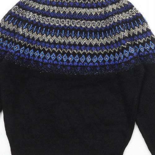 Marks and Spencer Womens Black Mock Neck Geometric Acrylic Pullover Jumper Size S