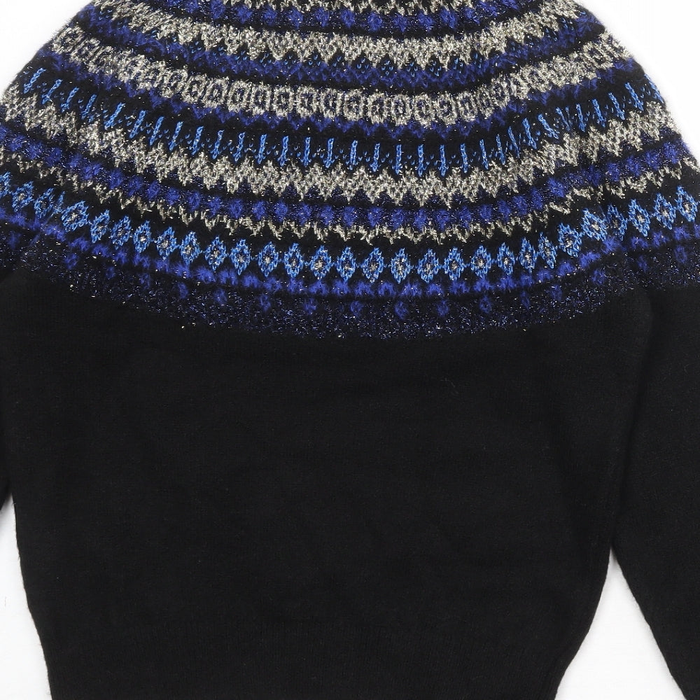Marks and Spencer Womens Black Mock Neck Geometric Acrylic Pullover Jumper Size S