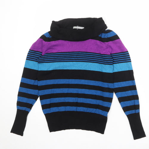 Marks and Spencer Womens Multicoloured Roll Neck Striped Viscose Pullover Jumper Size 10