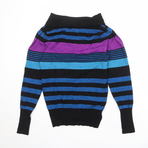 Marks and Spencer Womens Multicoloured Roll Neck Striped Viscose Pullover Jumper Size 10
