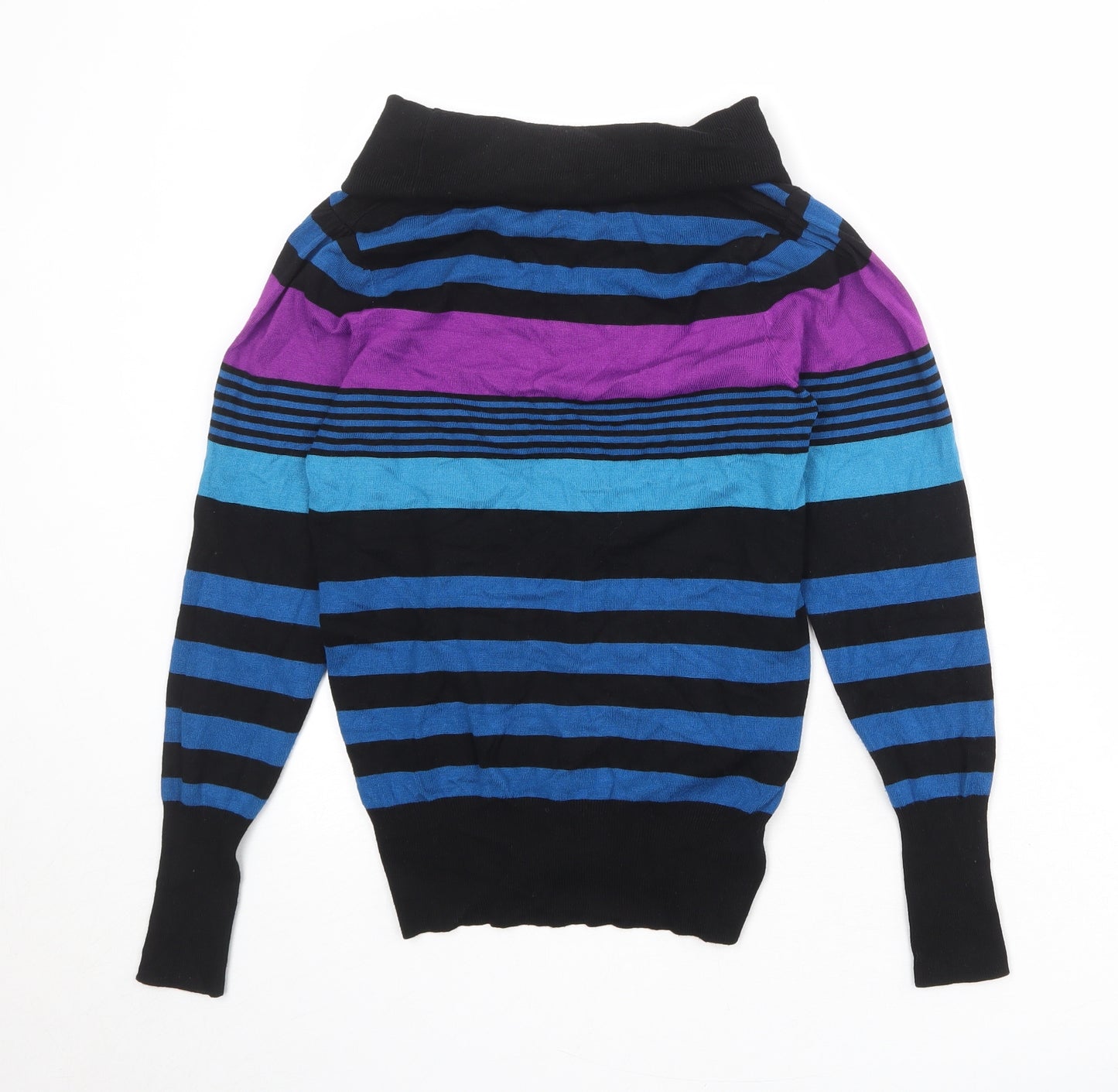 Marks and Spencer Womens Multicoloured Roll Neck Striped Viscose Pullover Jumper Size 10