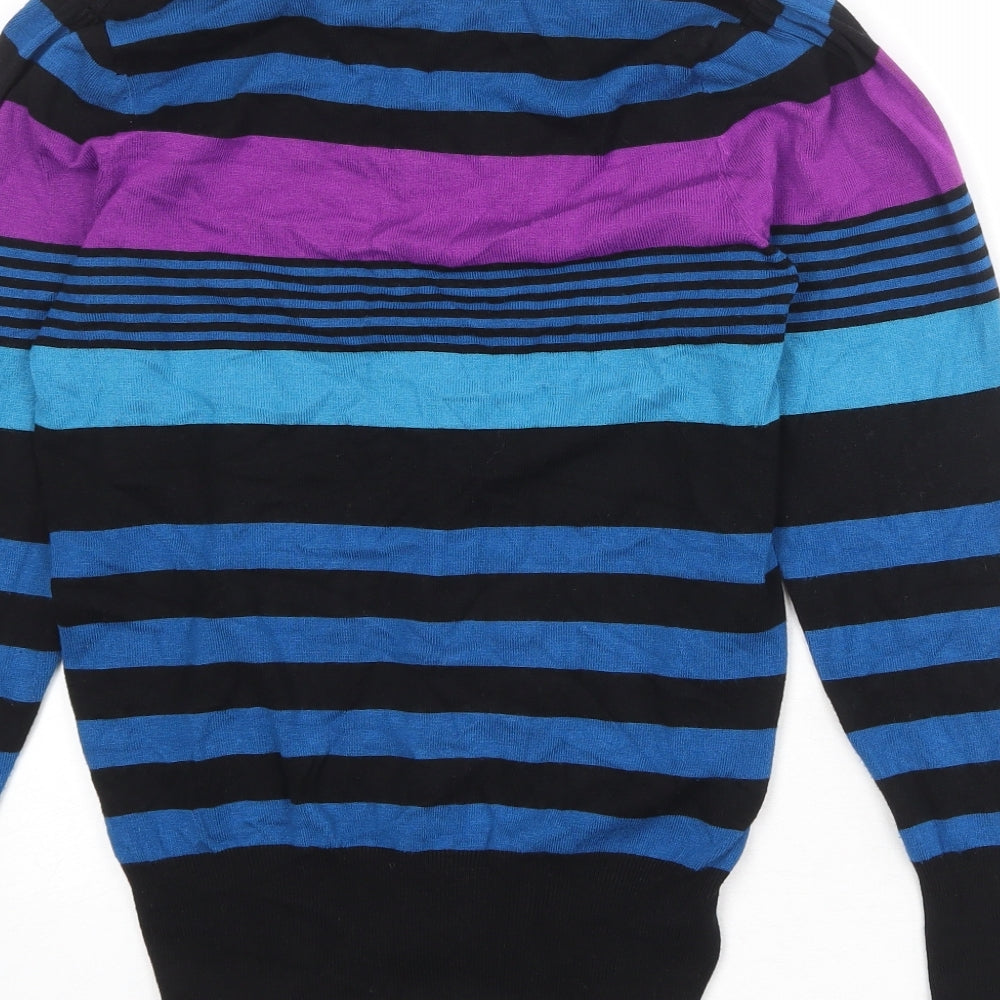 Marks and Spencer Womens Multicoloured Roll Neck Striped Viscose Pullover Jumper Size 10