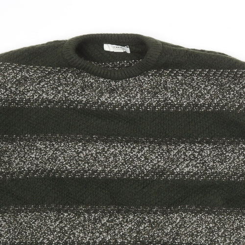 Marks and Spencer Mens Green Round Neck Striped Polyester Pullover Jumper Size 4XL Long Sleeve