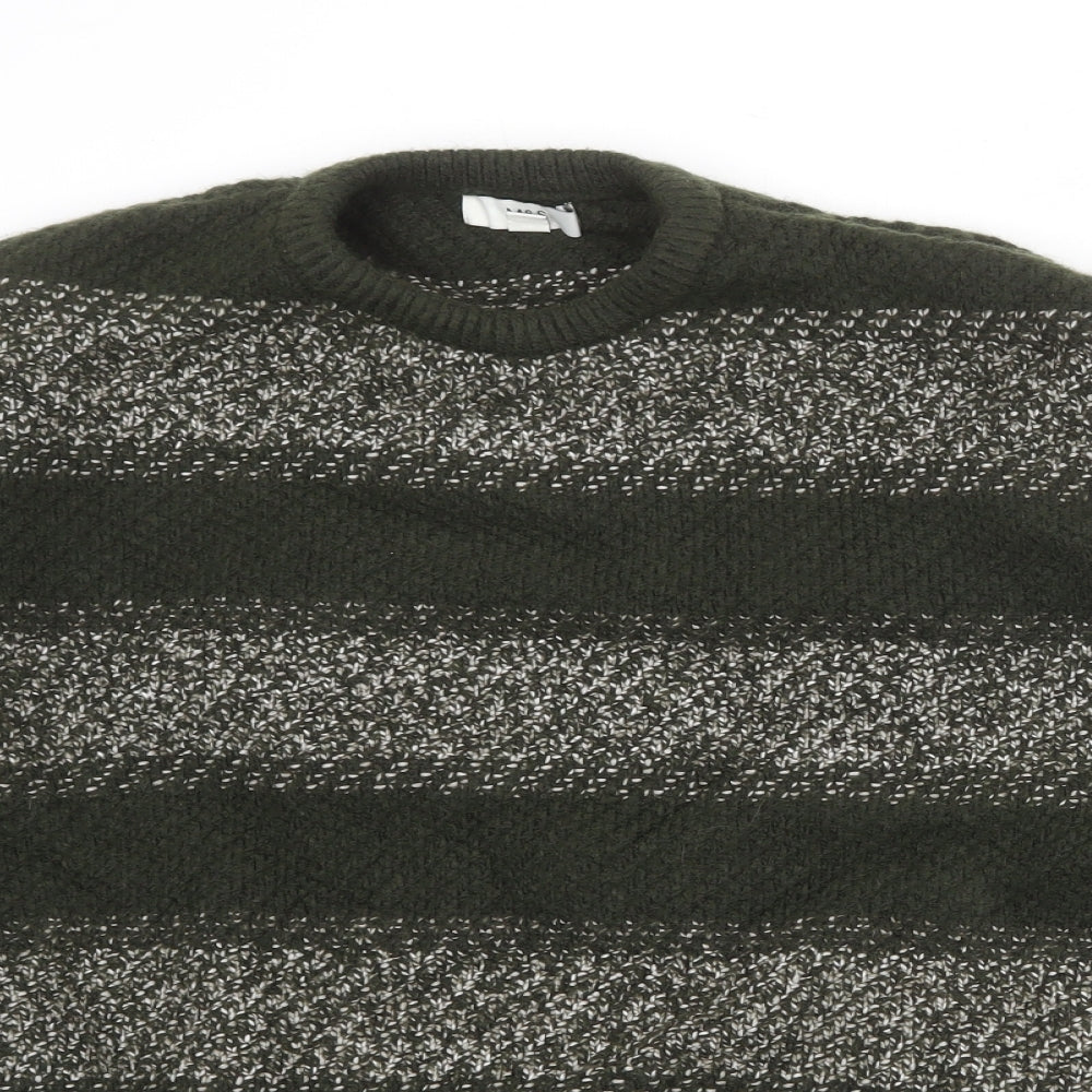 Marks and Spencer Mens Green Round Neck Striped Polyester Pullover Jumper Size 4XL Long Sleeve