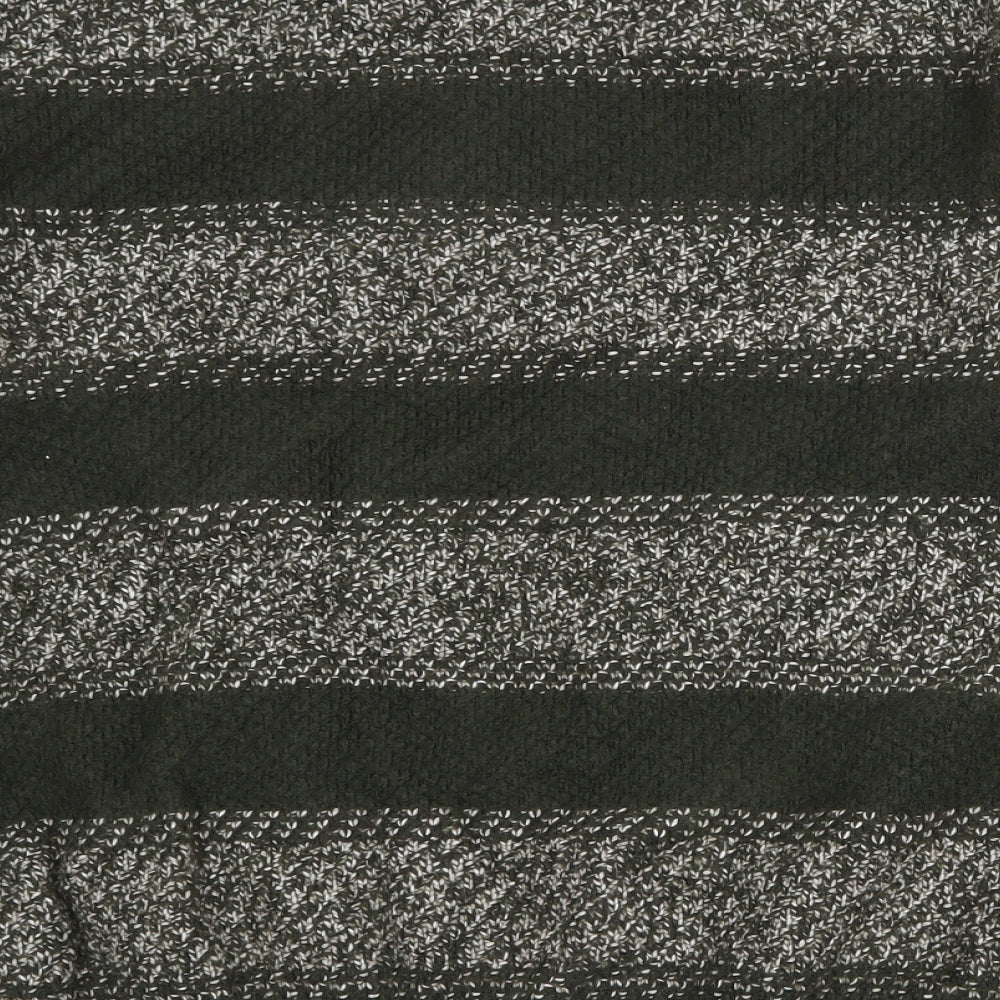 Marks and Spencer Mens Green Round Neck Striped Polyester Pullover Jumper Size 4XL Long Sleeve