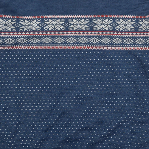 Red Herring Mens Blue Round Neck Fair Isle Acrylic Pullover Jumper Size 2XL Long Sleeve
