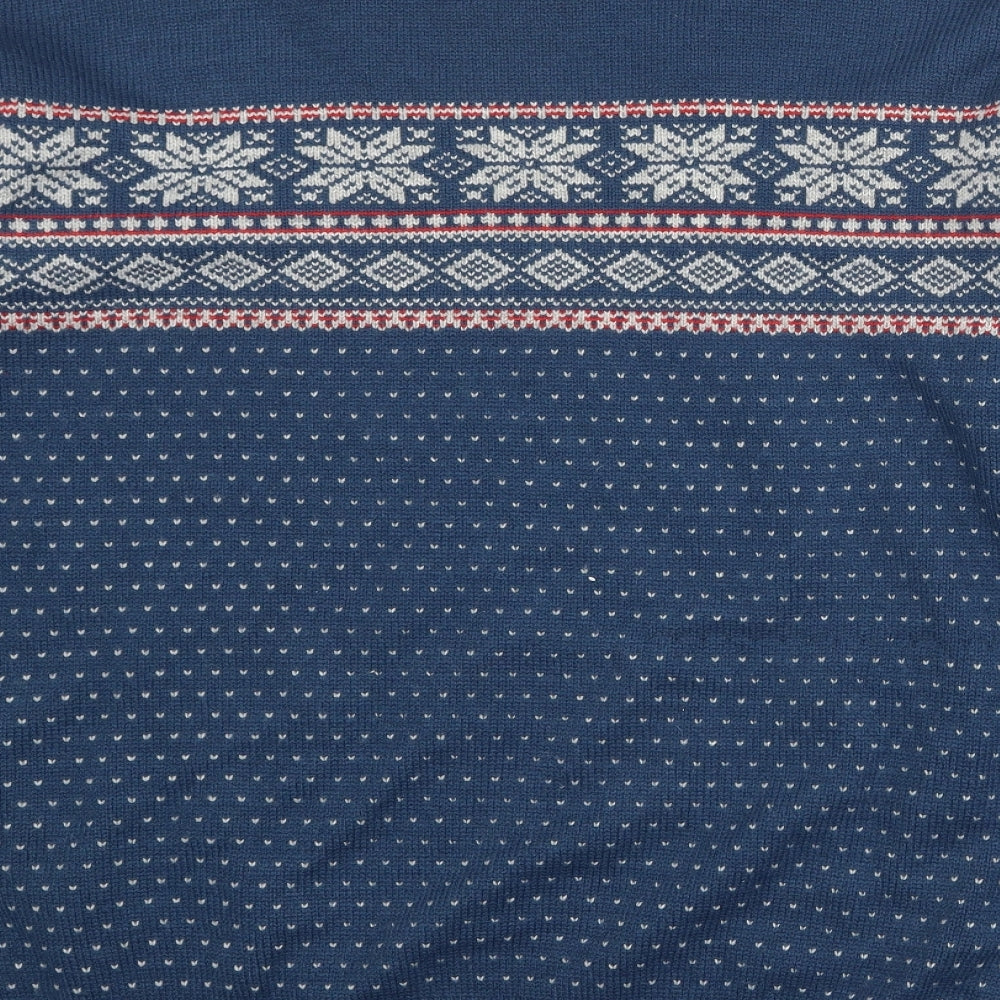 Red Herring Mens Blue Round Neck Fair Isle Acrylic Pullover Jumper Size 2XL Long Sleeve
