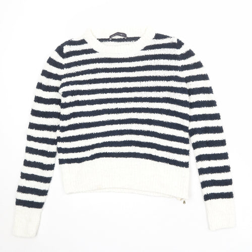Marks and Spencer Womens Multicoloured Round Neck Striped Cotton Pullover Jumper Size M