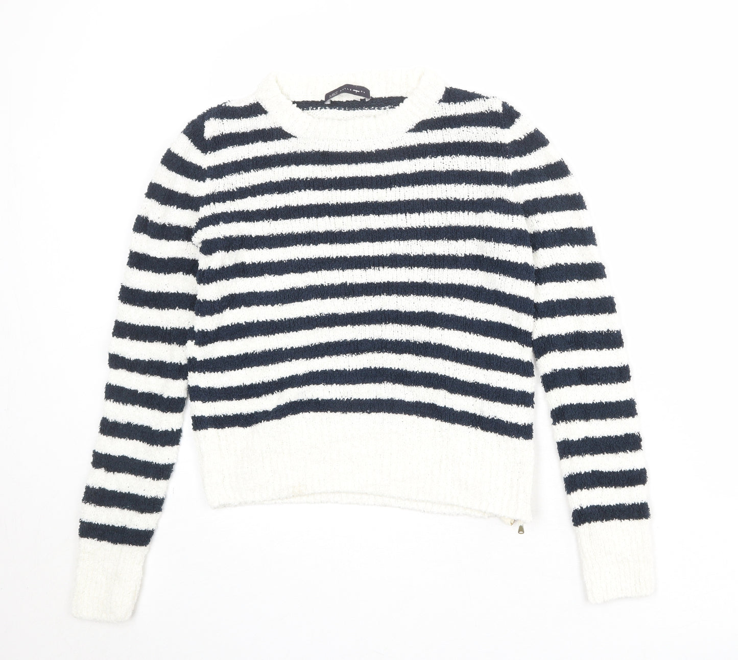 Marks and Spencer Womens Multicoloured Round Neck Striped Cotton Pullover Jumper Size M