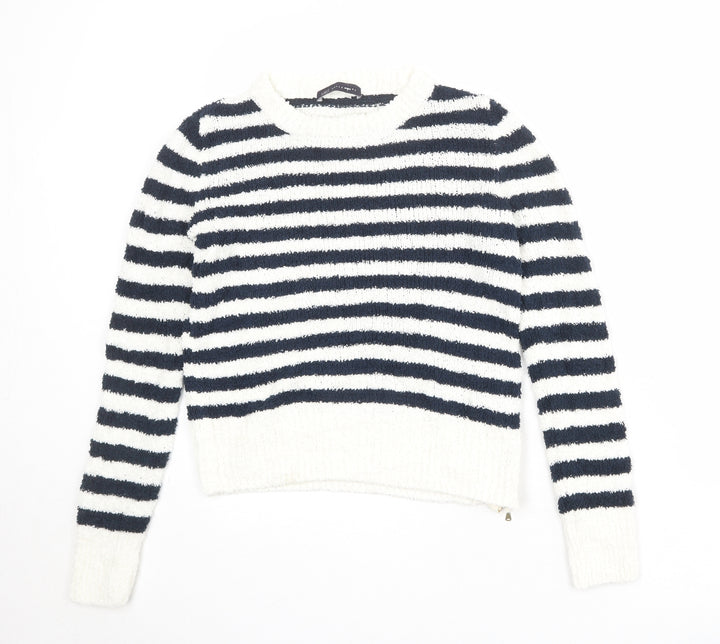 Marks and Spencer Womens Multicoloured Round Neck Striped Cotton Pullover Jumper Size M