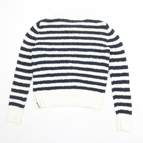 Marks and Spencer Womens Multicoloured Round Neck Striped Cotton Pullover Jumper Size M