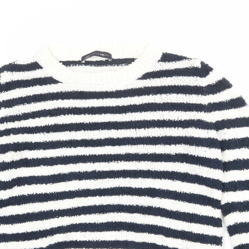 Marks and Spencer Womens Multicoloured Round Neck Striped Cotton Pullover Jumper Size M