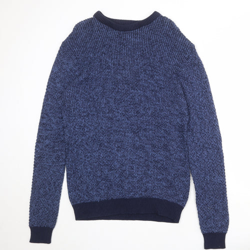 BHS Mens Blue Round Neck Cotton Pullover Jumper Size L Long Sleeve