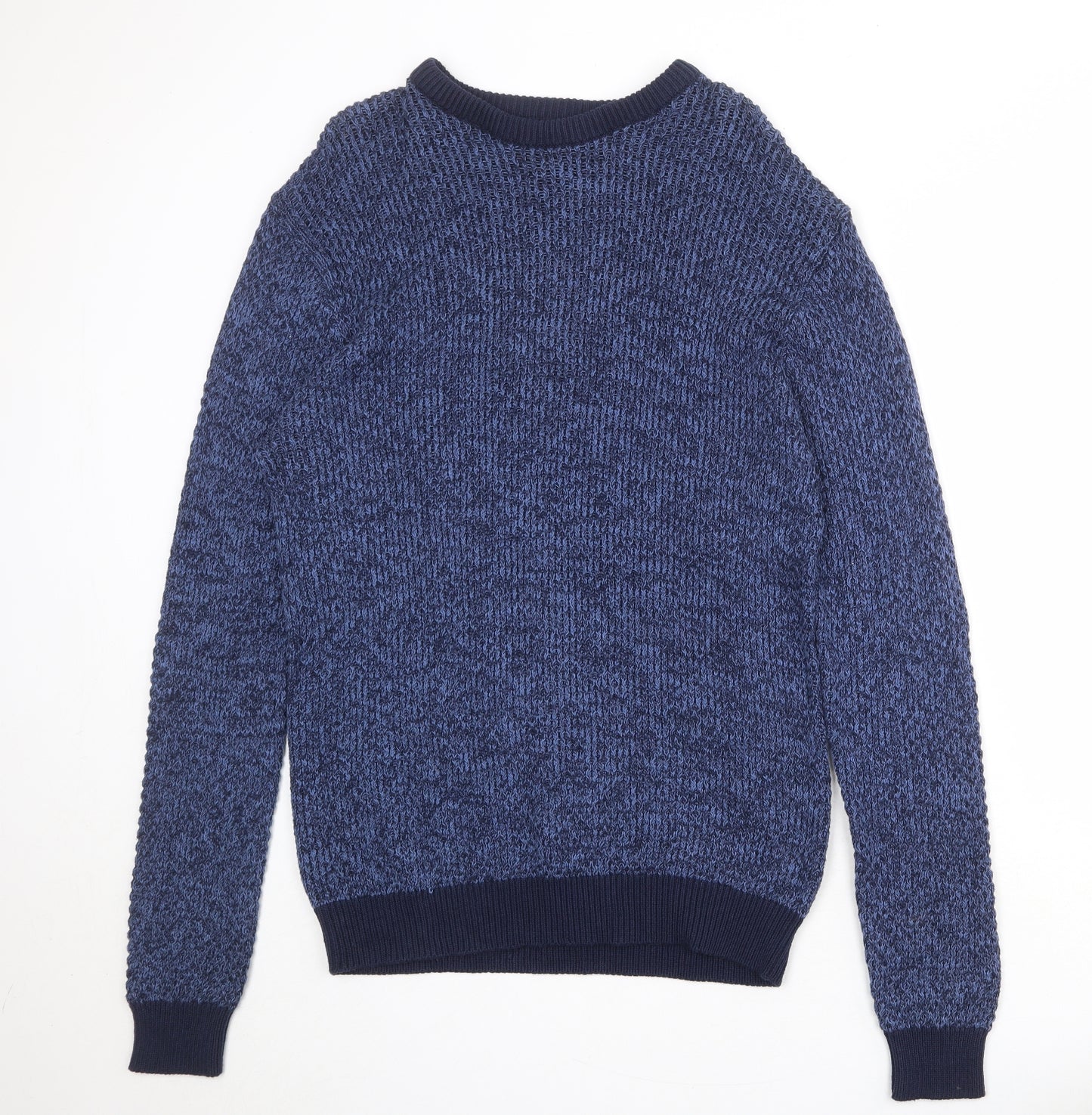 BHS Mens Blue Round Neck Cotton Pullover Jumper Size L Long Sleeve