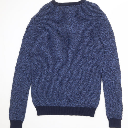 BHS Mens Blue Round Neck Cotton Pullover Jumper Size L Long Sleeve