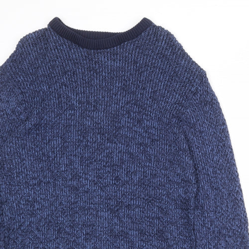 BHS Mens Blue Round Neck Cotton Pullover Jumper Size L Long Sleeve
