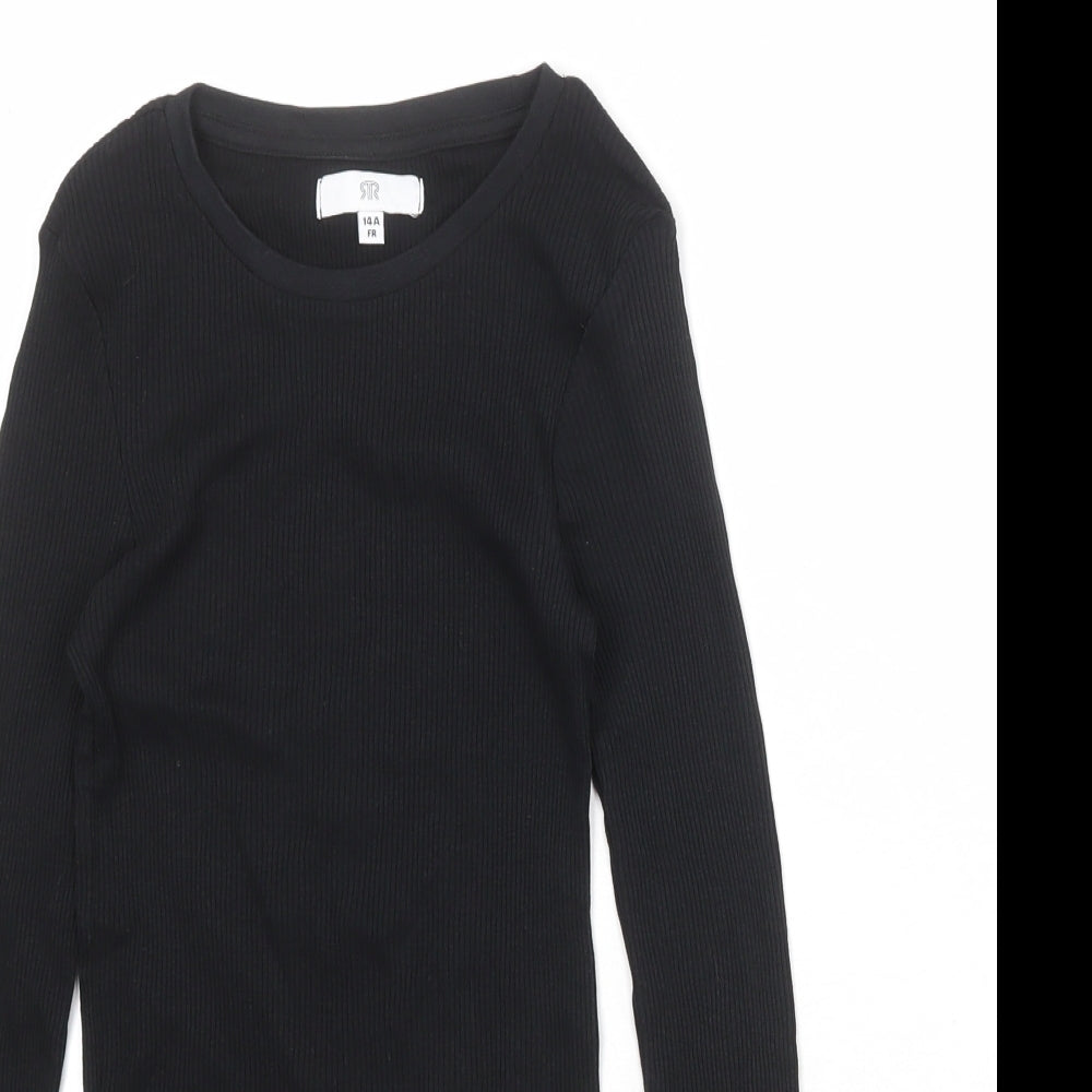 La Redoute Girls Black 100% Cotton Basic T-Shirt Size 14 Years Round Neck Pullover